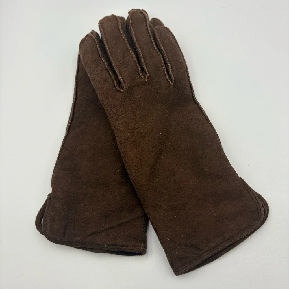 Bill Blass Grandoe Wool Mink Brown Gloves Size Womens‎ Large Warm Winter Fingers